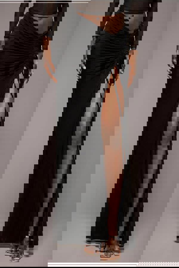 Super Split Front Drawstring Maxi Skirt - Black SK60