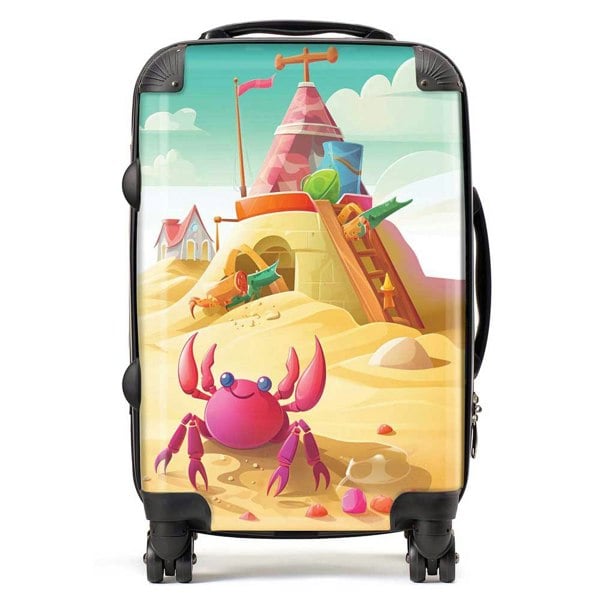 Warren Reed Pink Crab On A Beach Holiday Suitcase