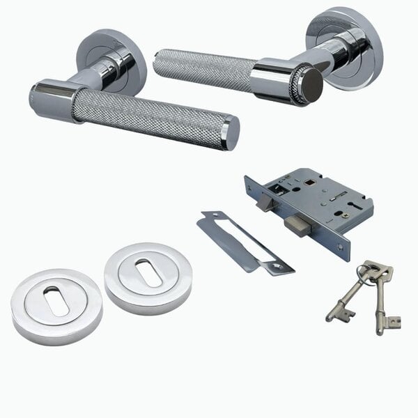 EDH Door Hardware Knurled Polished Chrome Door Handles – Internal Lever Handle Packs with Fixings