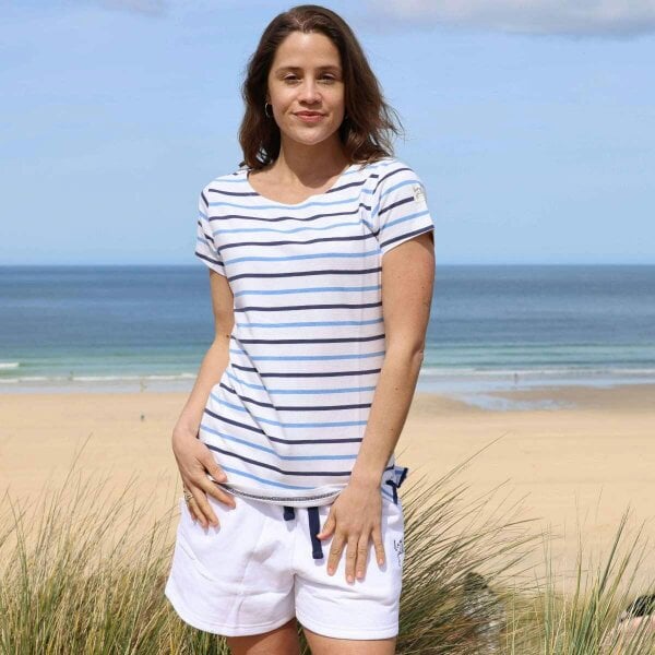 Lazy Jacks LJ8 - Ladies Short Sleeve Striped Breton Top - Blue