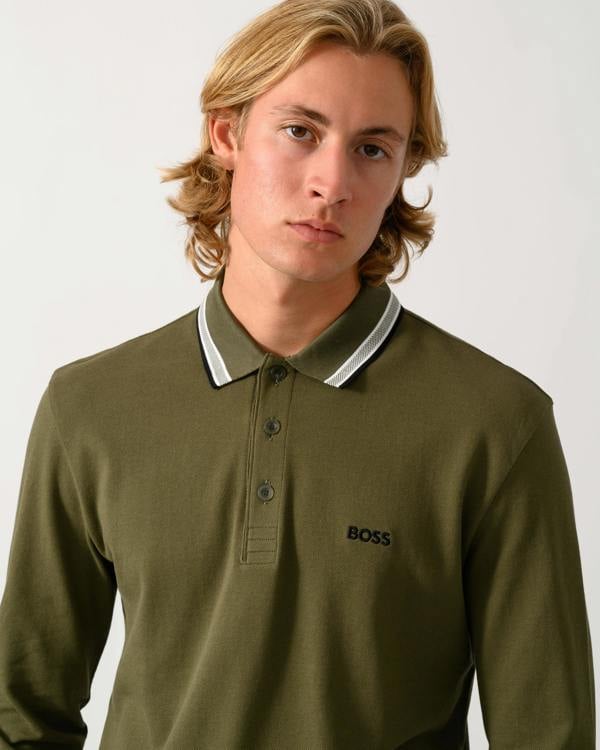 BOSS Green Plisy Mens Long Sleeve Polo Shirt  - Open Green 398