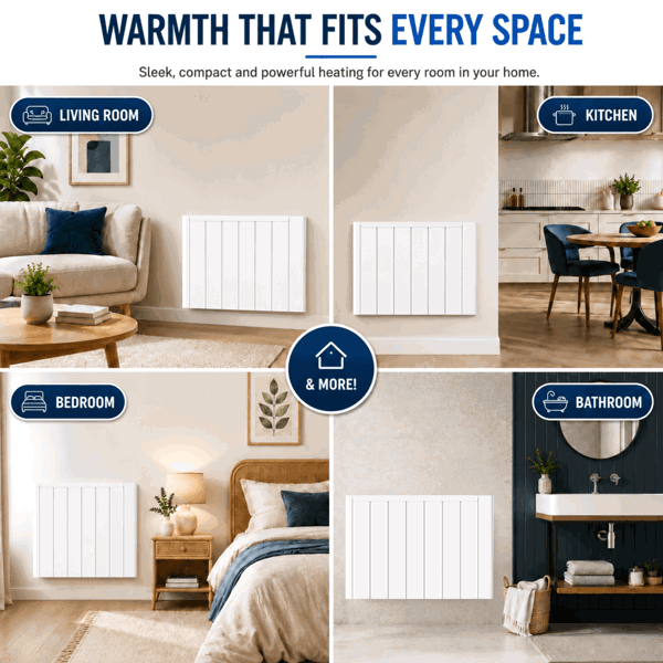 MYLEK Electric Ceramic Radiator Panel Heater WIFI Smart APP Eco 2000W Bathroom Safe Wall Mounted Timer Thermostat
