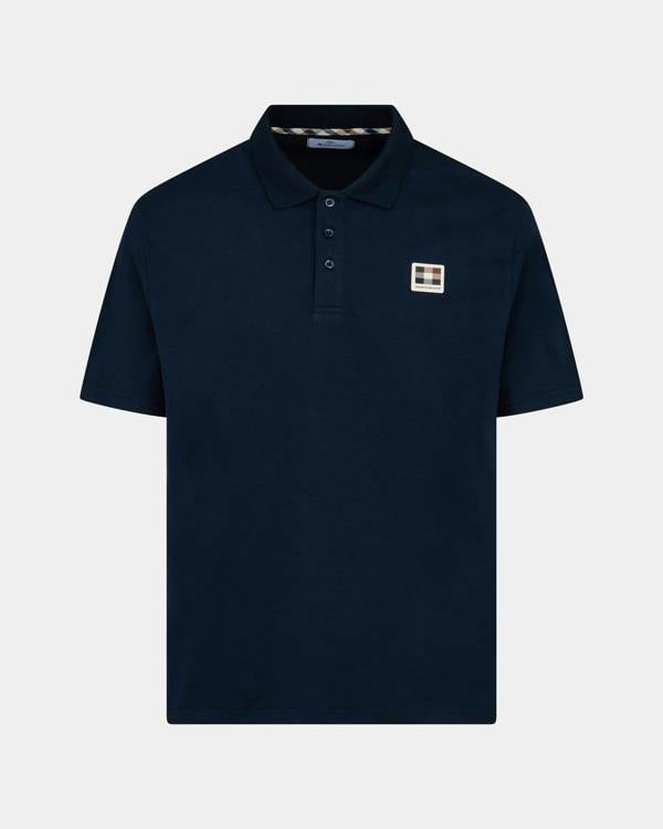Aquascutum Mens Stretch Piquet Badge Polo Shirt - Navy 11