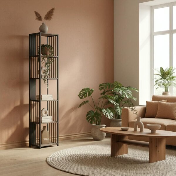 Wyld Haus Rettisa  Metal And Wood Grey 5 Tier Bookshelf With Steel Frame
