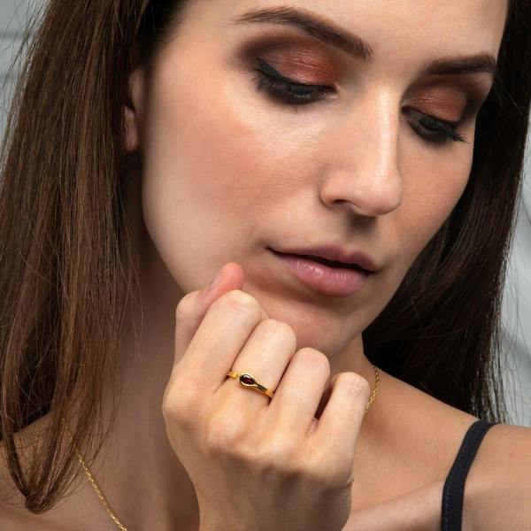 Adjustable Gold Plated Pear Shaped Red Ring for Women - namana.london