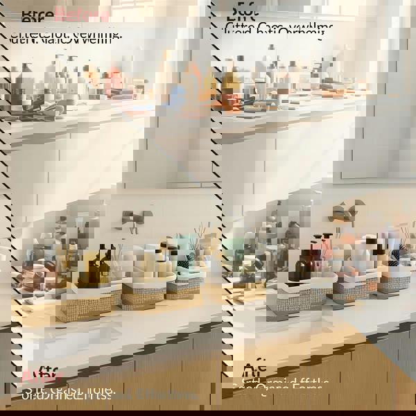 MANTRARAJ Bamboo 3PCS Rectangular Shelf Basket Set 3 Storage Bins Storage Shelf Baskets with Lining