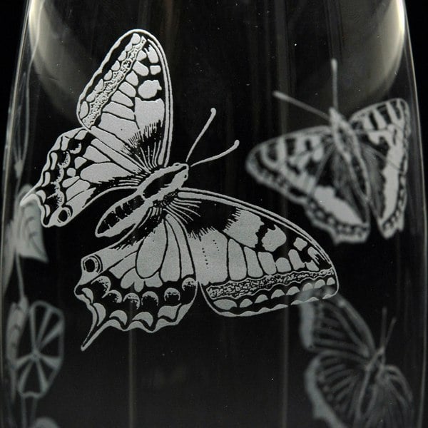 Glyptic Glass Art Convolvulus and Butterfly Glass Botanica Vase - Hand Etched/Engraved Gift