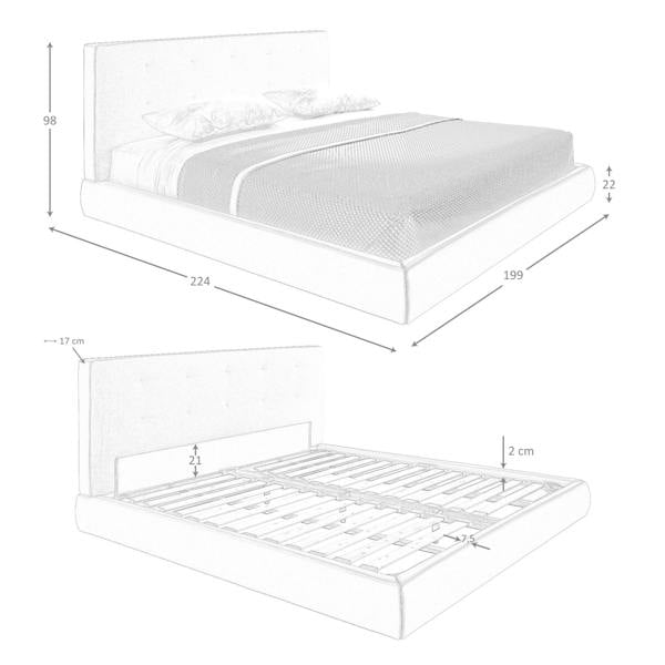 Angel Cerdá Brown Fabric and Brown Leatherette  Upholstered Bed 7174