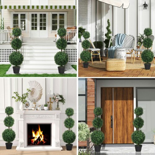Wyld Haus Rafile Set Of 2 Artificial Boxwood Topiary Trees With Triple Ball Design H8 100cm