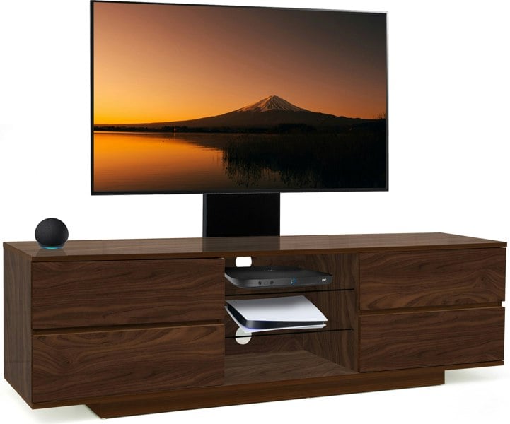 Centurion Supports Avitus Walnut with 4-Walnut Drawers and 3-Shelves up to 65" LED, LCD, Plasma TV Stand with Mounting Arm