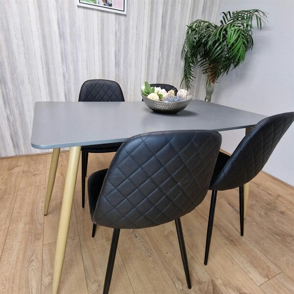 Kosy Koala Dining Table Set of 4 Wooden Grey Table with 4 Black Gem Patterend Chairs