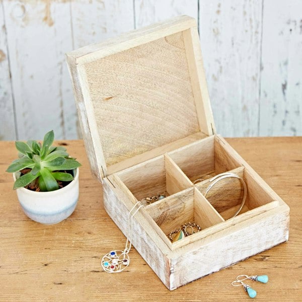 Paper High Antique White Leaf Mango Wood Jewellery Box