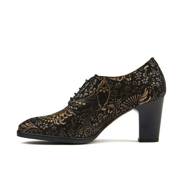 Embassy London Roulette - Gold feathers - Women's leather heeled oxford lace-up