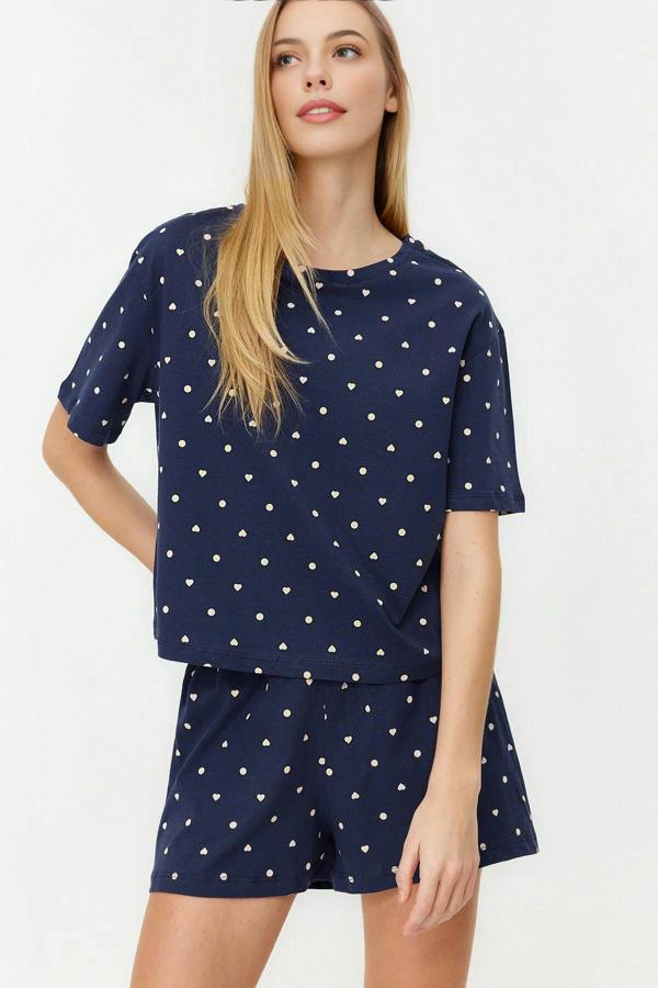 WOVCOR Polka Dot and Heart Print Short Pyjama Set