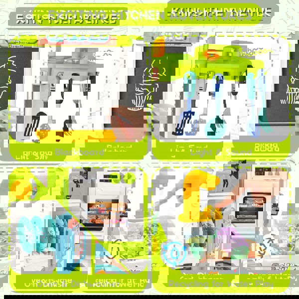 deAO Toys GREEN Kids Play Kitchen Set Pretend Cooking Toy