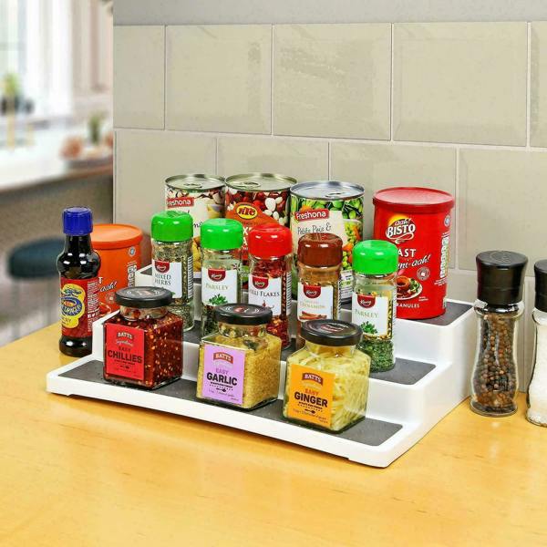 HYGRAD BUILT TO SURVIVE 3/2 Tier Shelf Jar Rack Holder Cupboard Corner Organiser Storage Kitchen Tool UK