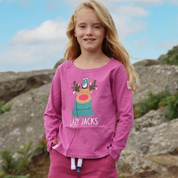 Lazy Jacks LJ99C - Girls Long Sleeve Printed Top - Raspberry