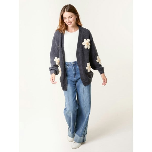 Blue Vanilla Daisy Large Flower Cardigan - Navy