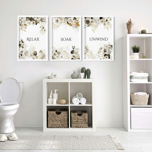 Shabby Chic Wall art | set of 3 framed bathroom prints