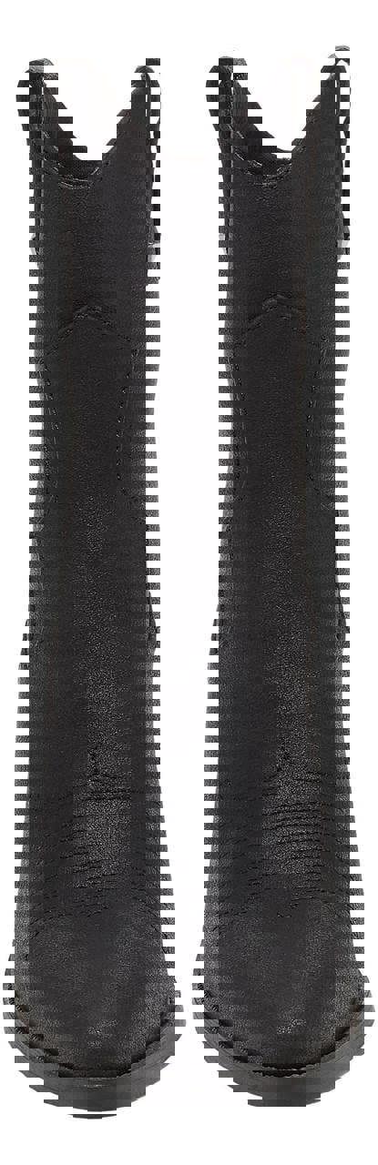 Rocket Dog Feather Womens Classic Cowboy Pull-On Western Boots, front view of black leather cowboy boot with pull tabs and decorative stitching.