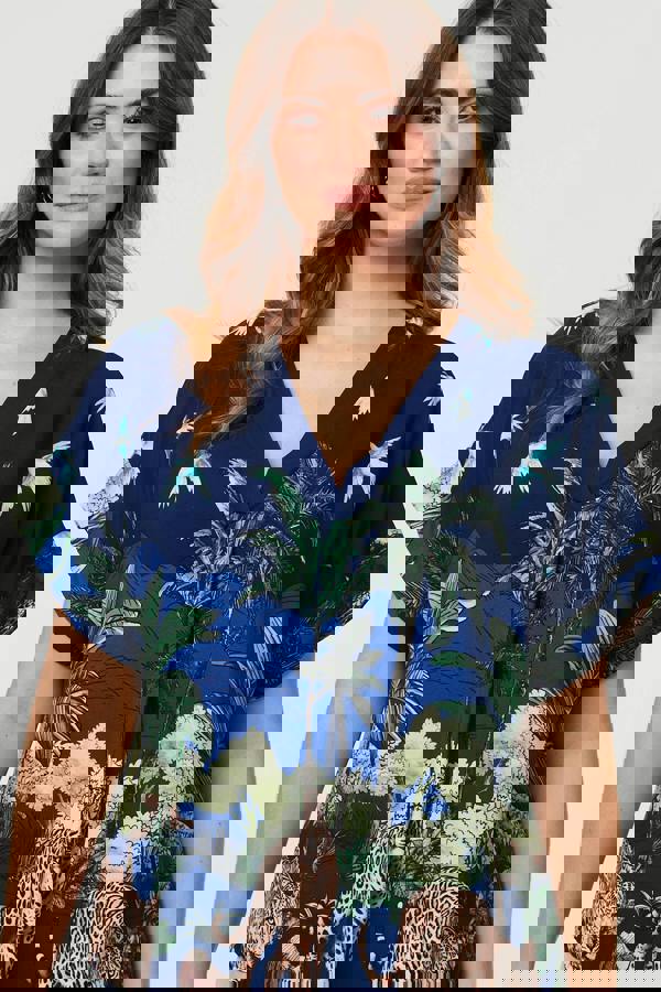 Navy | Tropical Print Short Sleeve Relaxed Top