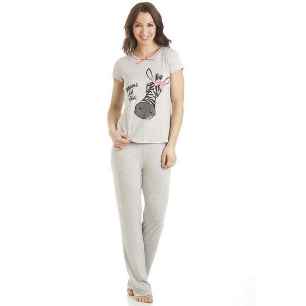 Grey Short Sleeve Zebra Motif Full Length Pyjama