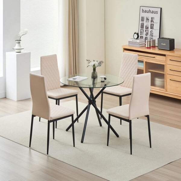 Outdoor Living New York Dining Table with 4 Emily Leather Chairs - Champaign