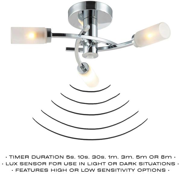 Modern Sensor Bathroom Ceiling Light in Chrome with Multi Functions Image 3