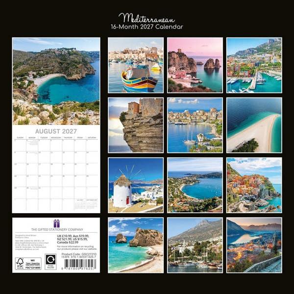 Mediterranean Calendar 2027, Wall Calendars, Month To View, Travel, Gift