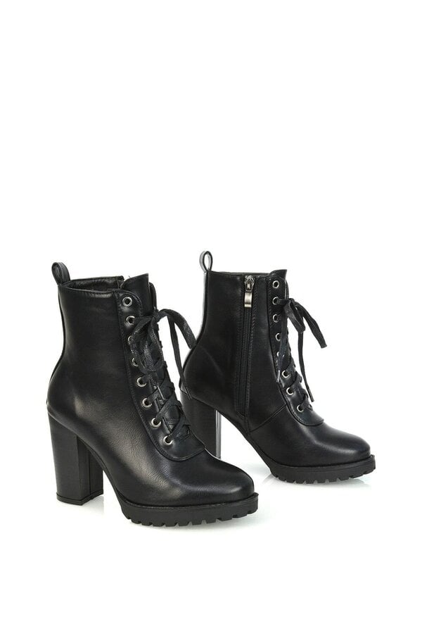 XY LONDON Lace up High Block Heel Zip-up Biker Ankle Boots