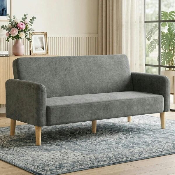 2 Seater Sofa, Velvet Small Couch with 20cm Thick Padding, Wide and Deep Seat, Grey - Grey