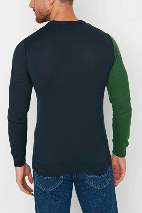 WOVCOR Crew Neck Color Block Knit Men's Sweater