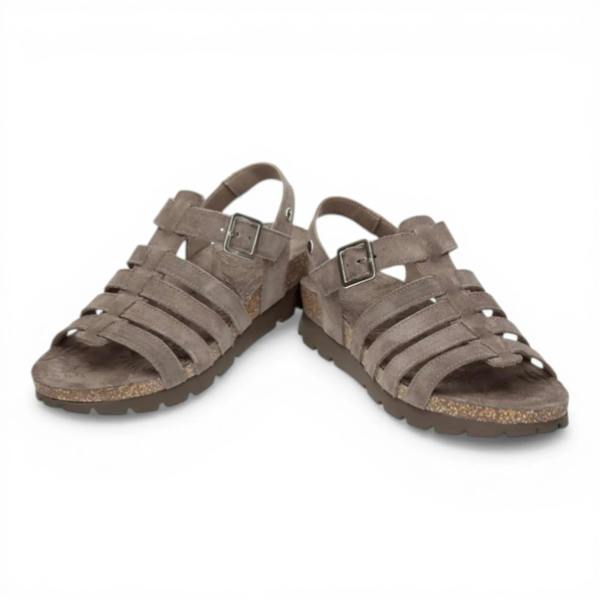 Panama Jack Sasha B6 - Women’s Wedge Stone Grey Suede Leather Sandals