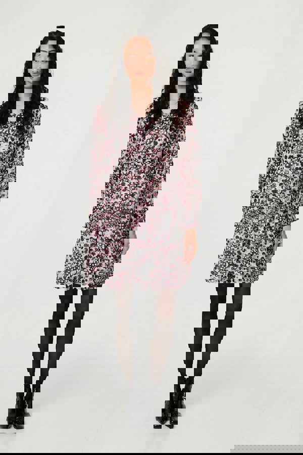 Pink | Polka Dot Long Sleeve Short Dress
