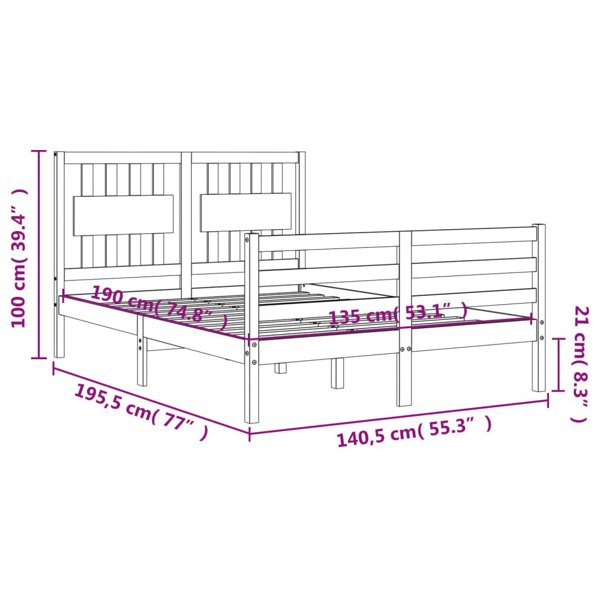 Berkfield Bed Frame with Headboard Double Solid Wood
