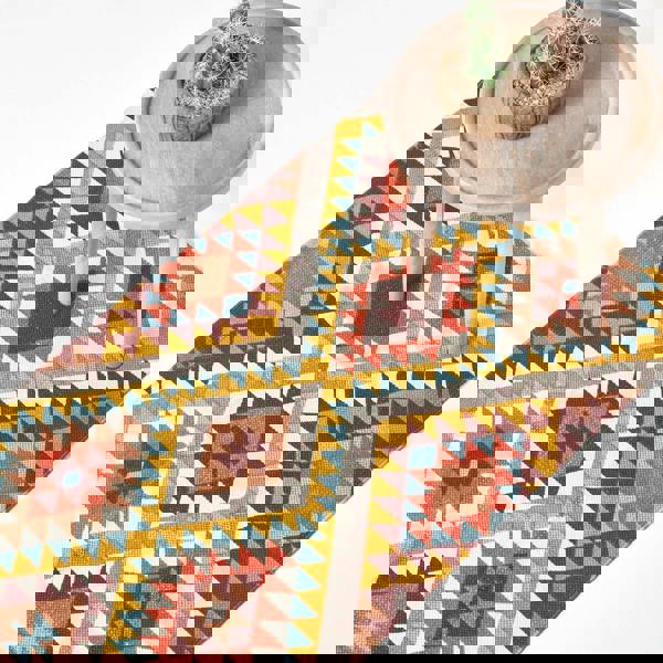 HOMESCAPES Oslo Orange, Brown and Yellow Multi Coloured 100% Cotton Diamond Pattern Rug