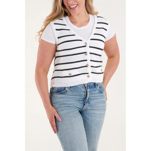 Blue Vanilla Stripe Sleeveless Knit Vest