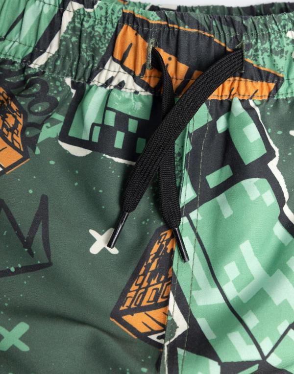 Vanilla Underground Minecraft Boys Green Grafitti All Over Print Swim Shorts