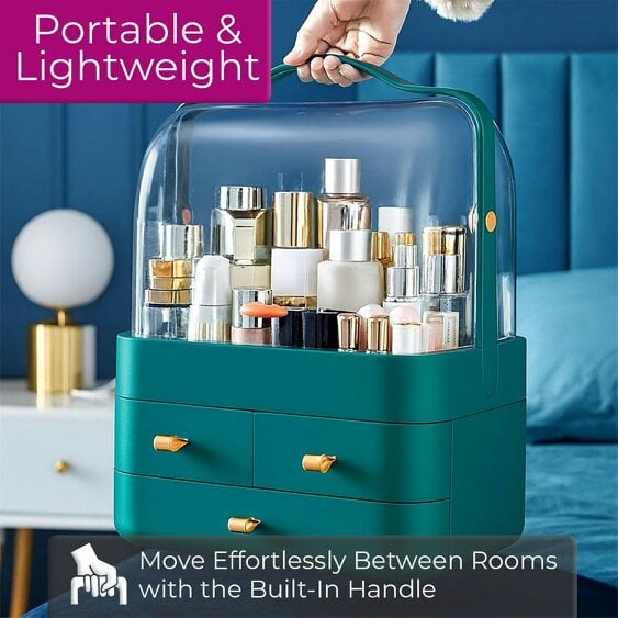 Neo Green Acrylic Makeup Storage Organiser with Lid & Drawers