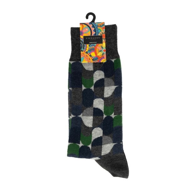 Embassy London Wiggle - Navy Signature - - Men's cotton crew socks size UK 6 to 12
