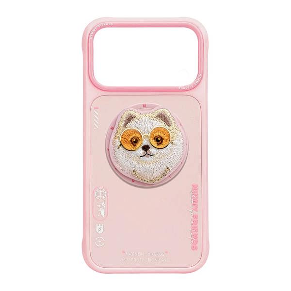 Nimmy Friends Nimmy Glass Cool Dog Face Case with Detachable MagSafe Grip Stand for iPhone 17 Pro Max 6.9" Pink - N-YJKM-CXZJ-IP17-PRO-MAX-031