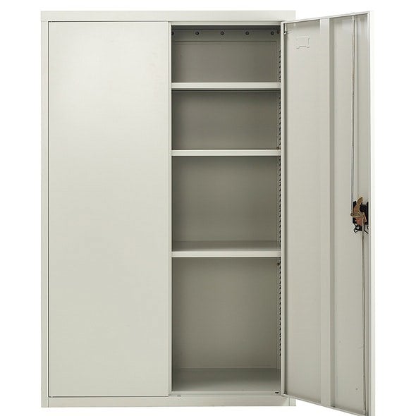 MMT Furniture Designs Metal Storage Cupboard Grey 2 Door Tall Lockable Steel Filing Cabinet 3 Shelves Office, Garage Tool, Utility, Kitchen use