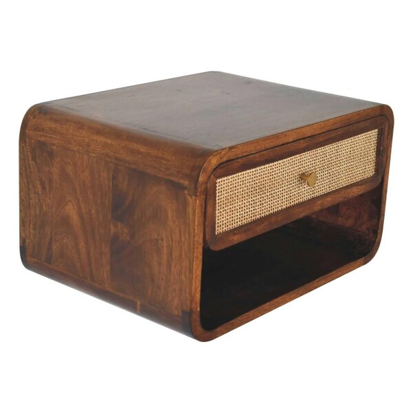 Wyld Haus Como Chestnut Wall Mounted Open Woven Bedside Table with Drawer