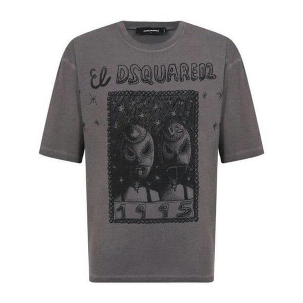 Dsquared2 Overlay Graphic Loose Fit T-Shirt Charcoal XS