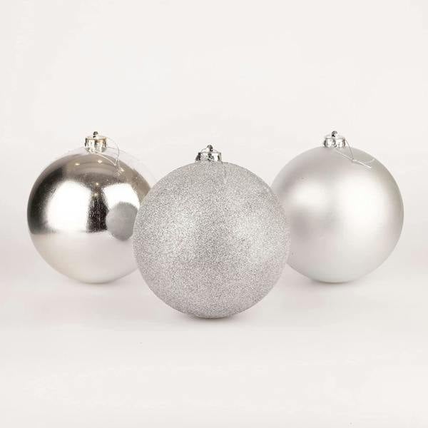 Shatchi 60mm Shatterproof Silver Christmas Baubles in 6 Pack or 18 Pack Assorted Finishes