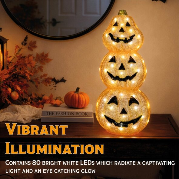 Scotts of Stow Fxlab 80L White LED Acrylic Pumpkin Outdoor Halloween Decoration with Timer