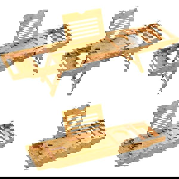 MANTRARAJ Bathtub Tray Bath Caddy Breakfast Tray Natural Bamboo Wood 2 in 1 Bath Tub Tray