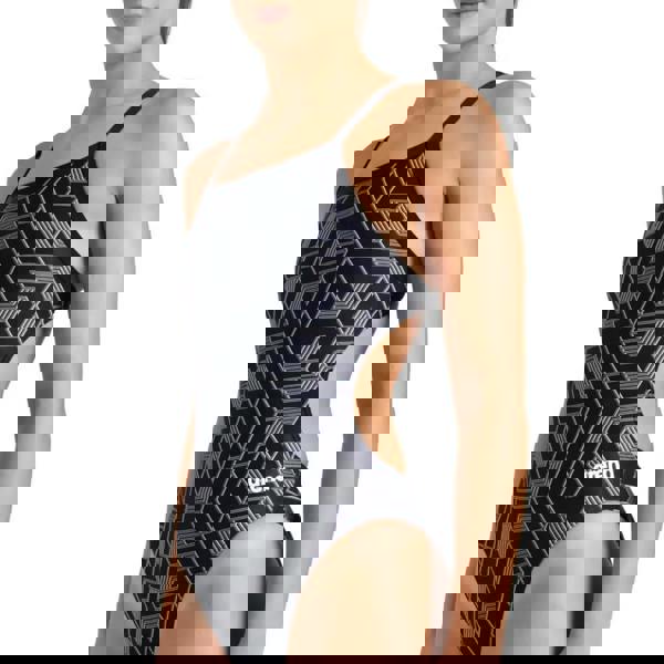 Arena Escape Challenge black geometric one-piece swimsuit with cutouts