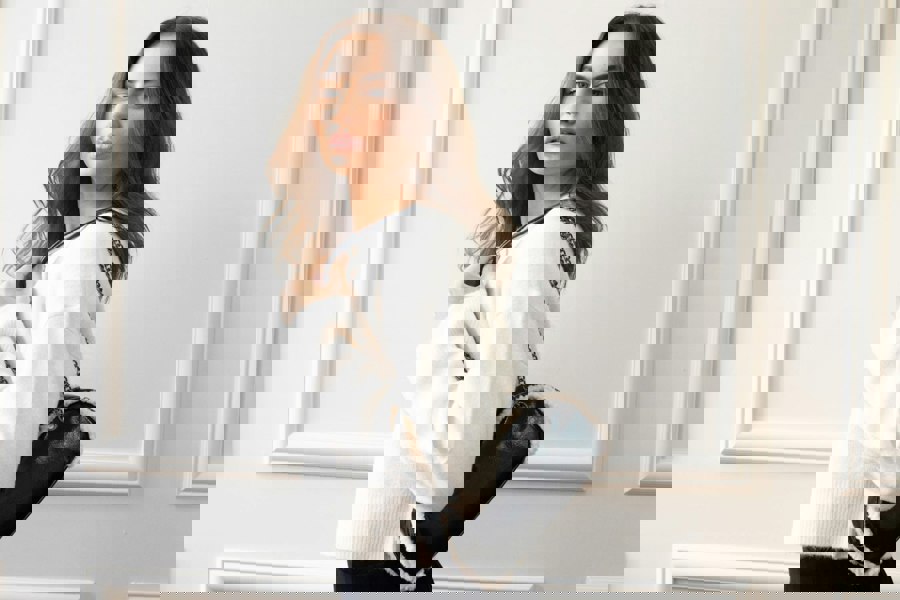 SVNX Patent Shoulder Bag with Borg Fur Trim