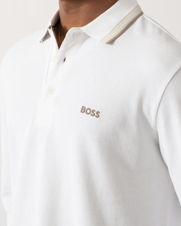 Logo detail of BOSS Green Plisy Mens Long Sleeve Polo Shirt  - Open White 116